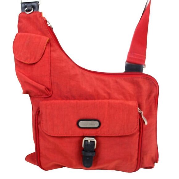baggallini RED NYLON CANVAS URBAN MESSENGER X-BODY ORGANIZER SHOULDER BAG PURSE - Picture 2 of 16